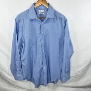 Calvin Klein Slim Fit Non-Iron Blue Gingham Dress‎ Shirt 17 32/33